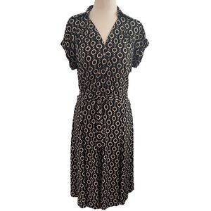 Talbots Petites Shirt Dress w/ Collar Short Sleeve Stretchy Black w/ Gold Chains